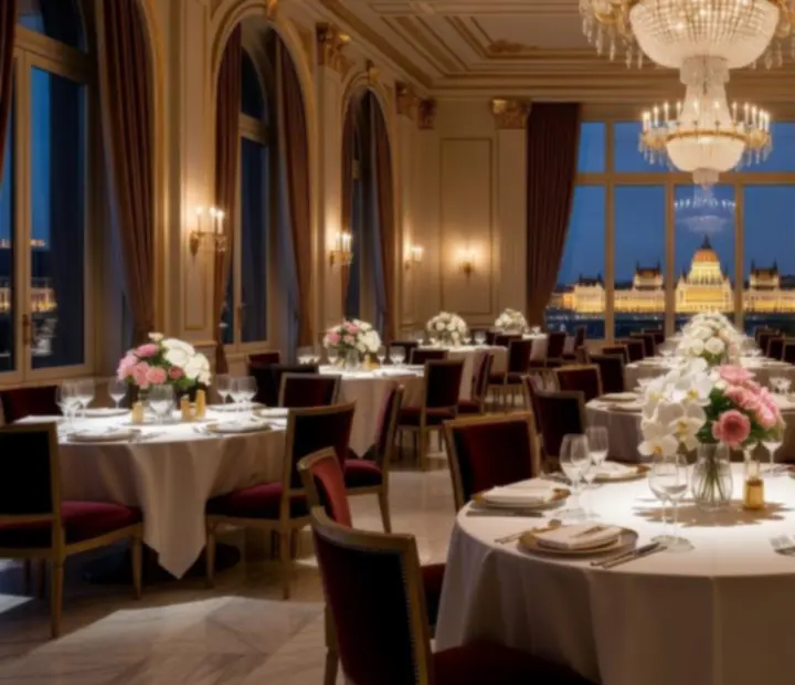 Elegáns, gyertyafényes rendezvényterem fine dining terítéssel Budapesten
